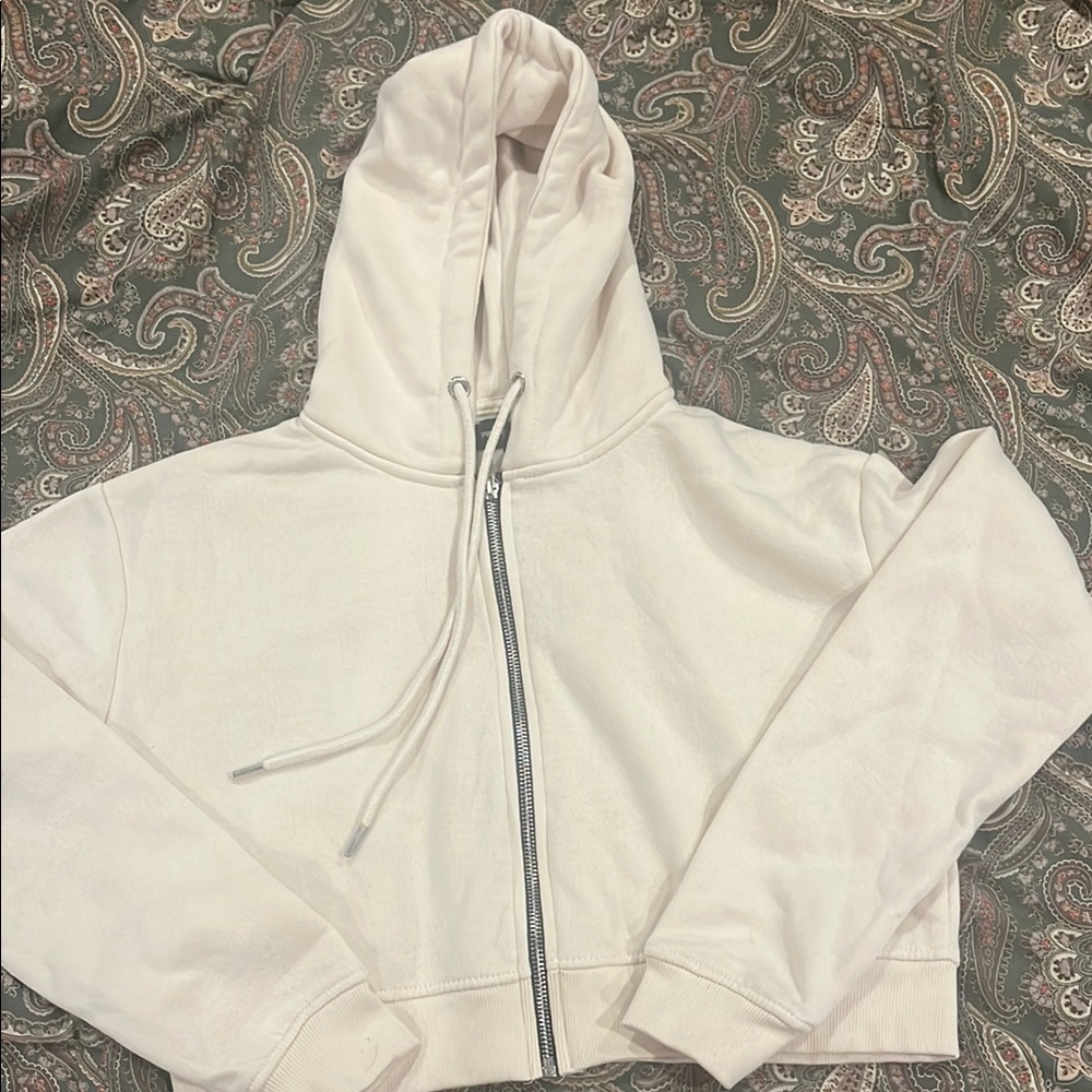 Cropped Cream Zip-Up Hoodie